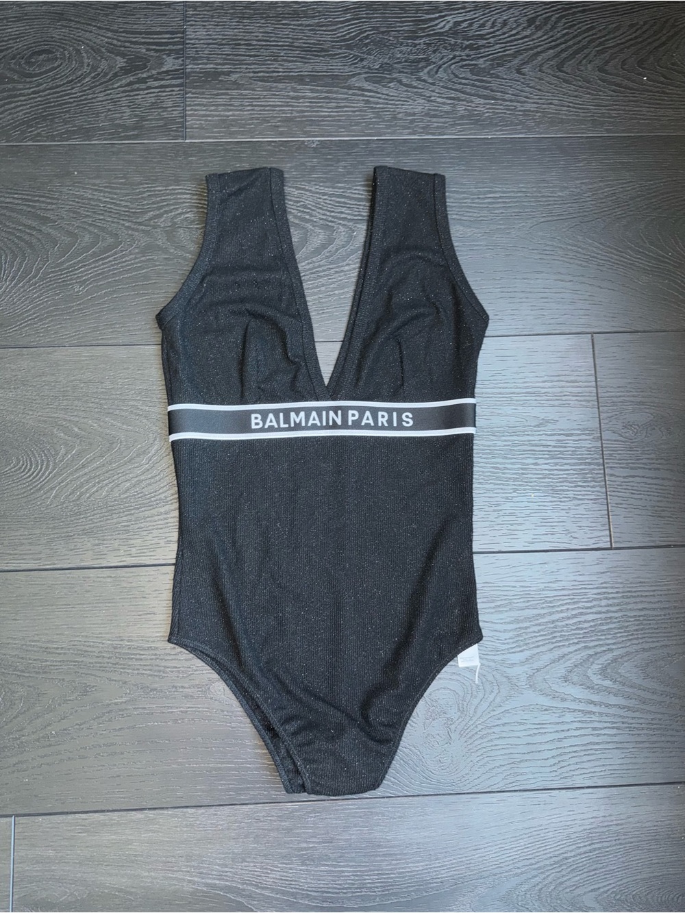Balmain Black V-Neck Logo Band Bodysuit